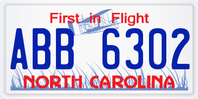 NC license plate ABB6302