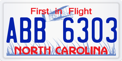 NC license plate ABB6303