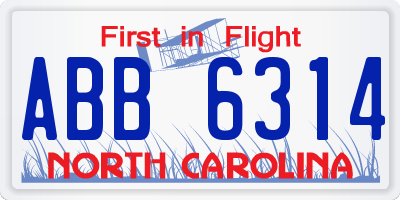 NC license plate ABB6314