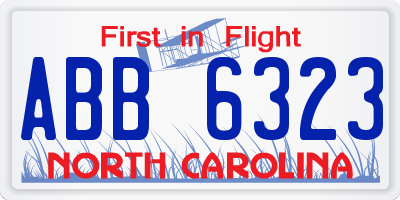 NC license plate ABB6323