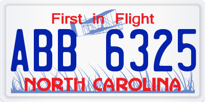 NC license plate ABB6325