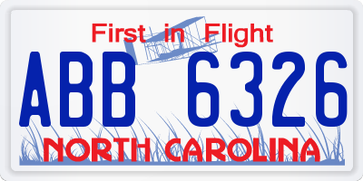 NC license plate ABB6326