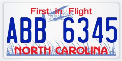 NC license plate ABB6345