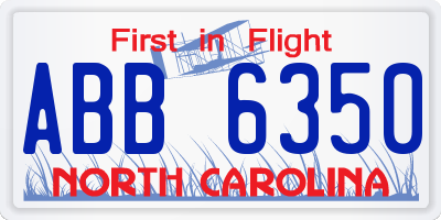 NC license plate ABB6350