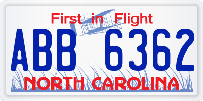 NC license plate ABB6362