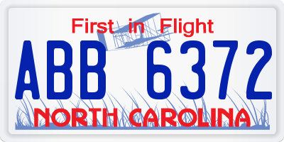 NC license plate ABB6372