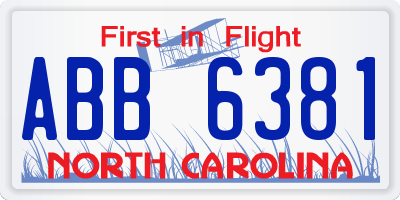 NC license plate ABB6381