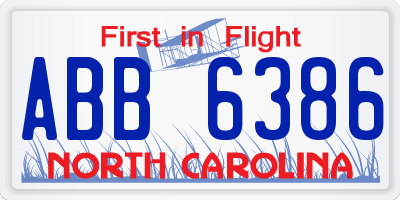 NC license plate ABB6386