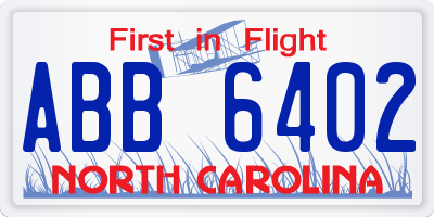 NC license plate ABB6402