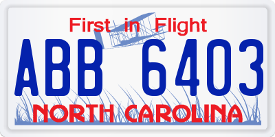 NC license plate ABB6403