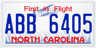 NC license plate ABB6405