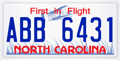 NC license plate ABB6431