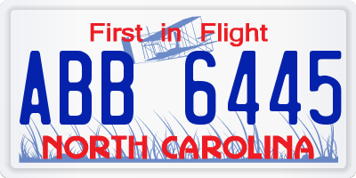 NC license plate ABB6445