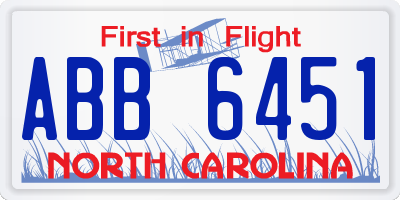 NC license plate ABB6451