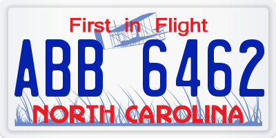 NC license plate ABB6462