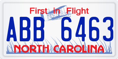 NC license plate ABB6463