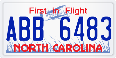NC license plate ABB6483