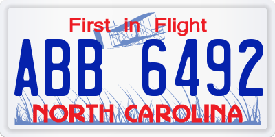 NC license plate ABB6492