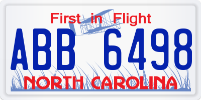 NC license plate ABB6498
