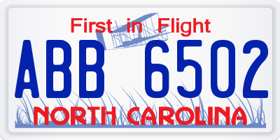 NC license plate ABB6502