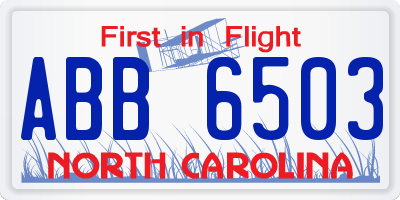 NC license plate ABB6503