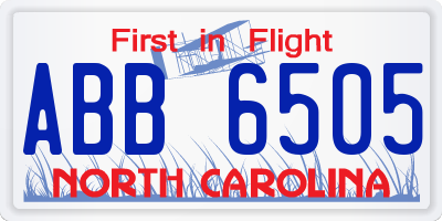 NC license plate ABB6505
