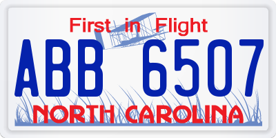 NC license plate ABB6507