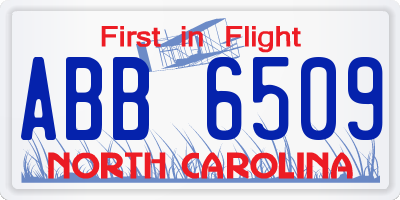 NC license plate ABB6509