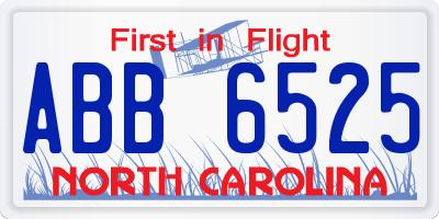 NC license plate ABB6525
