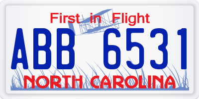 NC license plate ABB6531