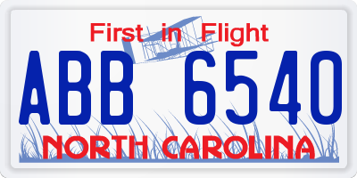 NC license plate ABB6540