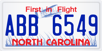 NC license plate ABB6549