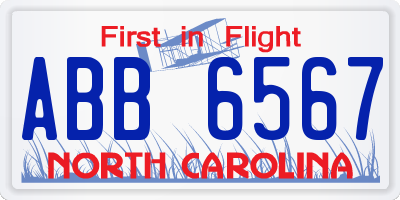 NC license plate ABB6567