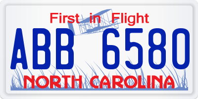 NC license plate ABB6580