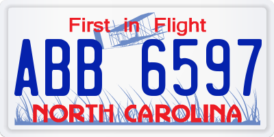 NC license plate ABB6597