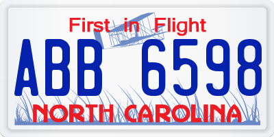 NC license plate ABB6598