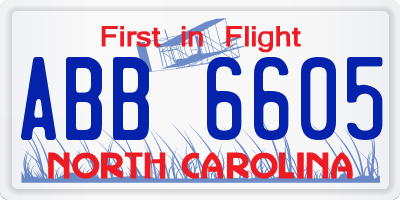 NC license plate ABB6605