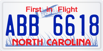 NC license plate ABB6618