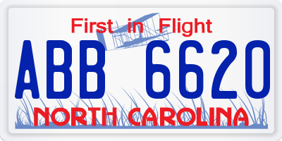 NC license plate ABB6620