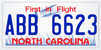 NC license plate ABB6623