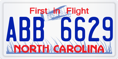NC license plate ABB6629