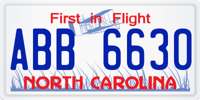 NC license plate ABB6630