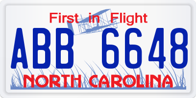 NC license plate ABB6648