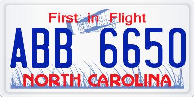 NC license plate ABB6650