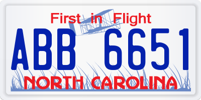 NC license plate ABB6651