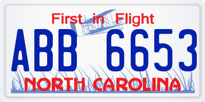 NC license plate ABB6653