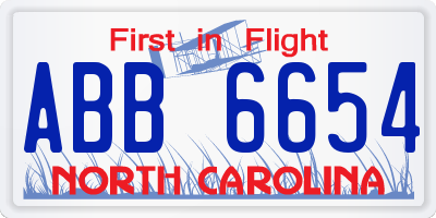 NC license plate ABB6654
