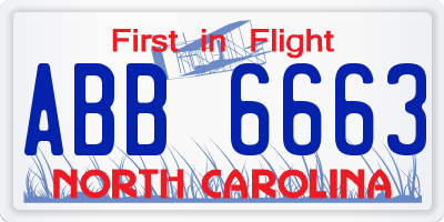 NC license plate ABB6663