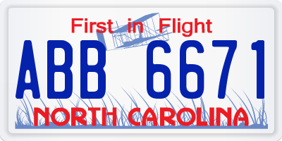 NC license plate ABB6671