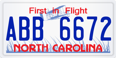 NC license plate ABB6672
